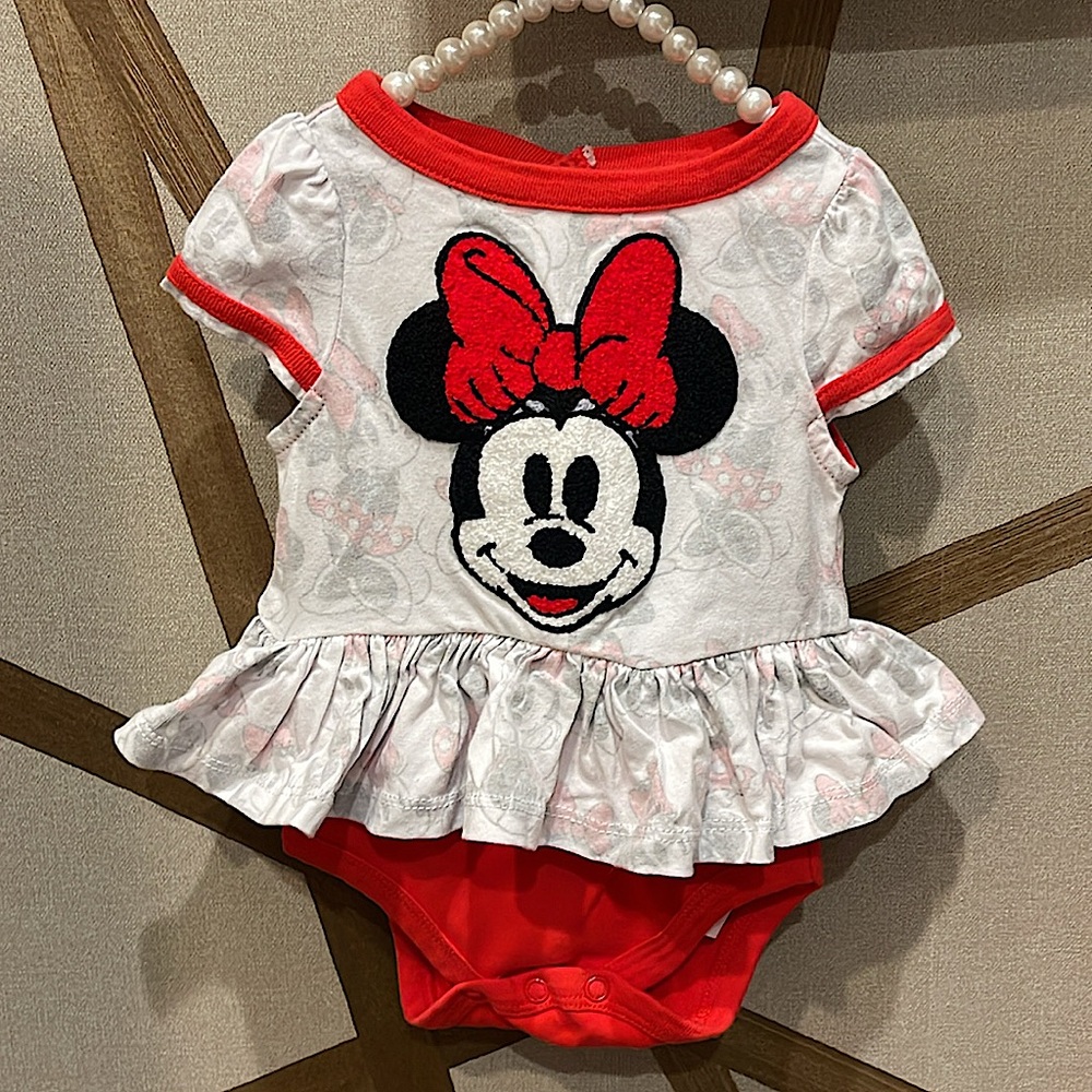 DISNEY 🎀🐭 Baby Girl Minnie Mouse Peplum Skirt Bodysuit | 6-9M NWOT